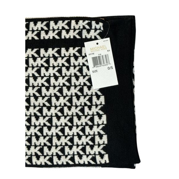 NWT Michael Kors Scarf Black White Reversible MK Logo 66" X 11" Rectangular - Picture 5 of 8